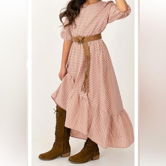 Joyfolie Brown and White Puff Sleeve asymmetrical, girls dress size 8 - Picture 9 of 9